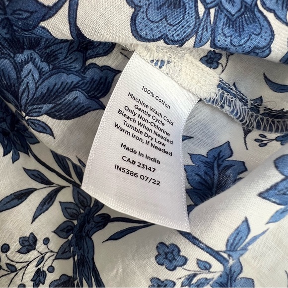 Talbots Popover Petite S Vibrant Floral Ruffle Trim Blouse Blue Coquette Cottage - Picture 8 of 11